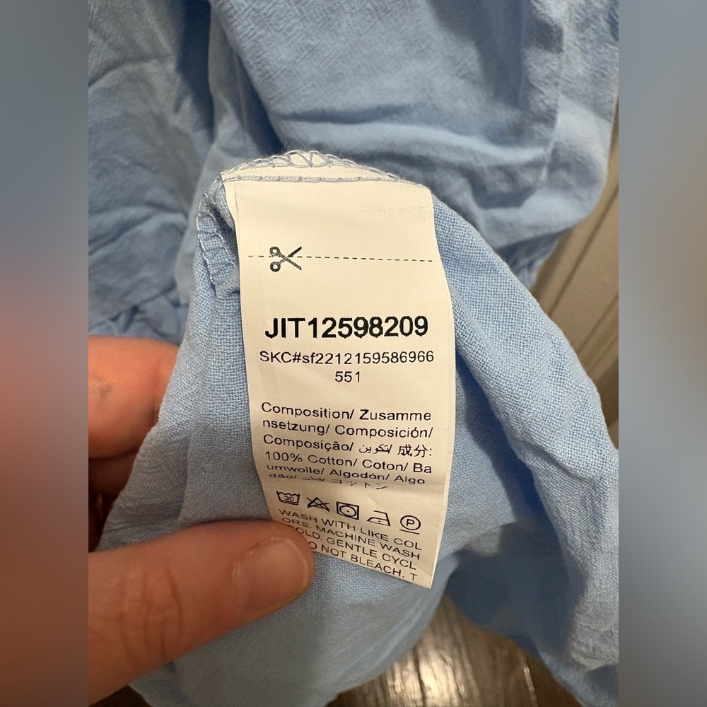 NWT SHEIN Curve 4XL Light Blue Tiered Puff-Sleeve Cotton Dress - Picture 9 of 9